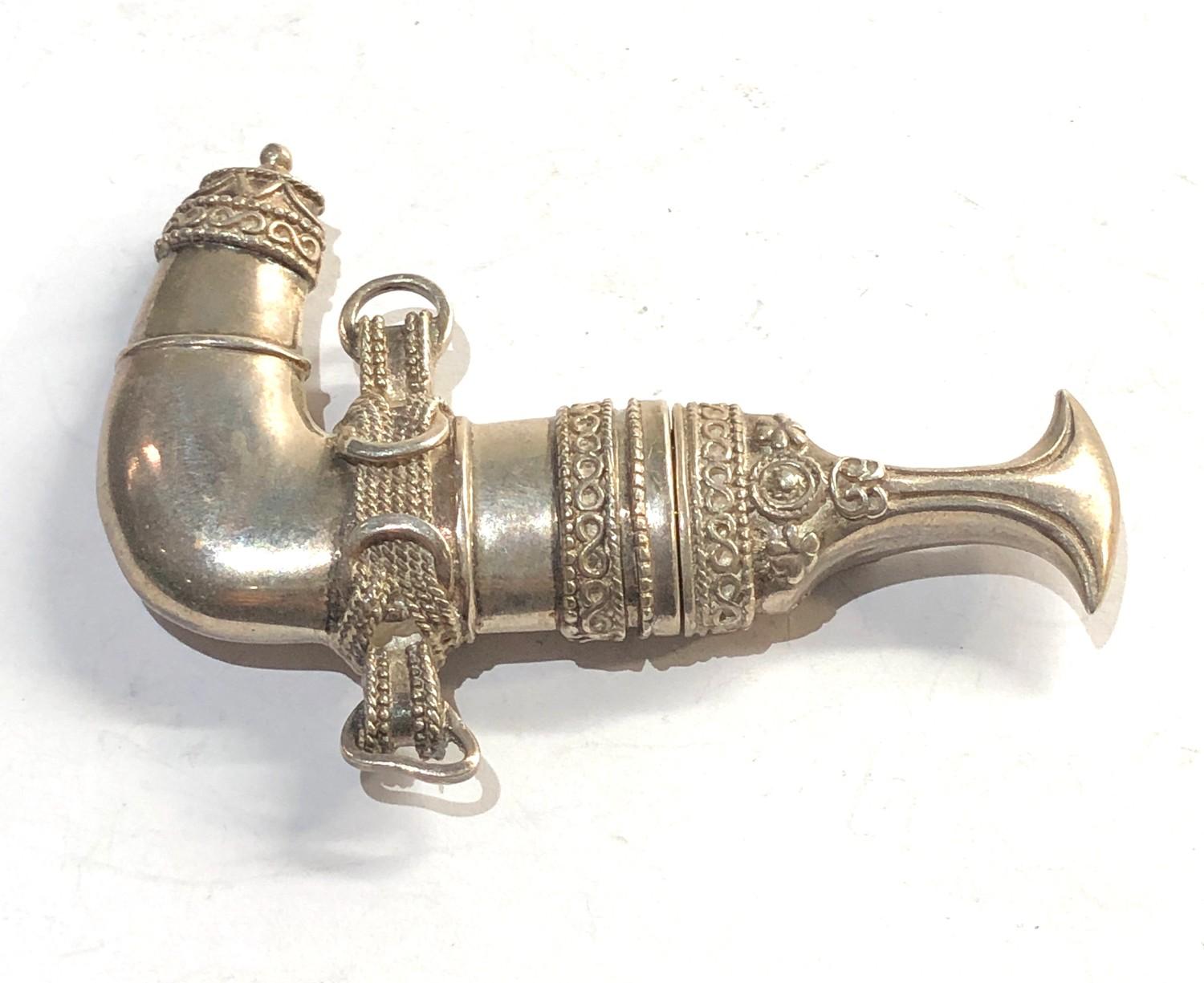 Miniature silver Jambiya hallmarks to blade measures approx 8cm by 6cm widest points please see