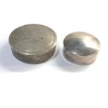 Selection of silver items includes 2 round boxes 1 asian silver measures approx 7.3cm dia the