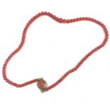 Vintage coral bead necklace 4ins long weight 12g