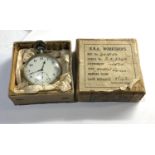 Original WW2 air ministry pocket watch in a R.N.A workshop box dated 1943 watch keeps winding non