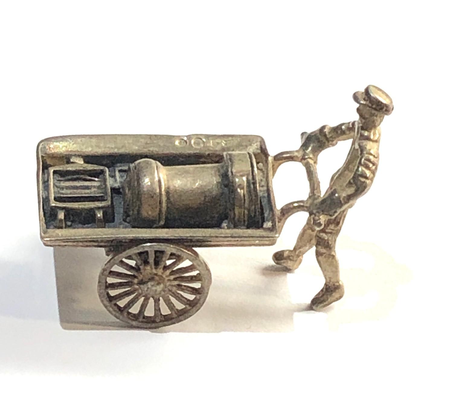 Dutch silver miniature man pushing barrel cart dutch silver hallmarks please see images for details