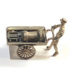 Dutch silver miniature man pushing barrel cart dutch silver hallmarks please see images for details