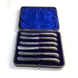 Boxed pistol grip silver handled knives Birmingham silver hallmarks please see images for details