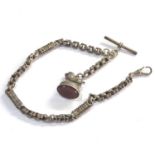 Fancy link pocket watch chain and silver lion stone set fob weight 33g