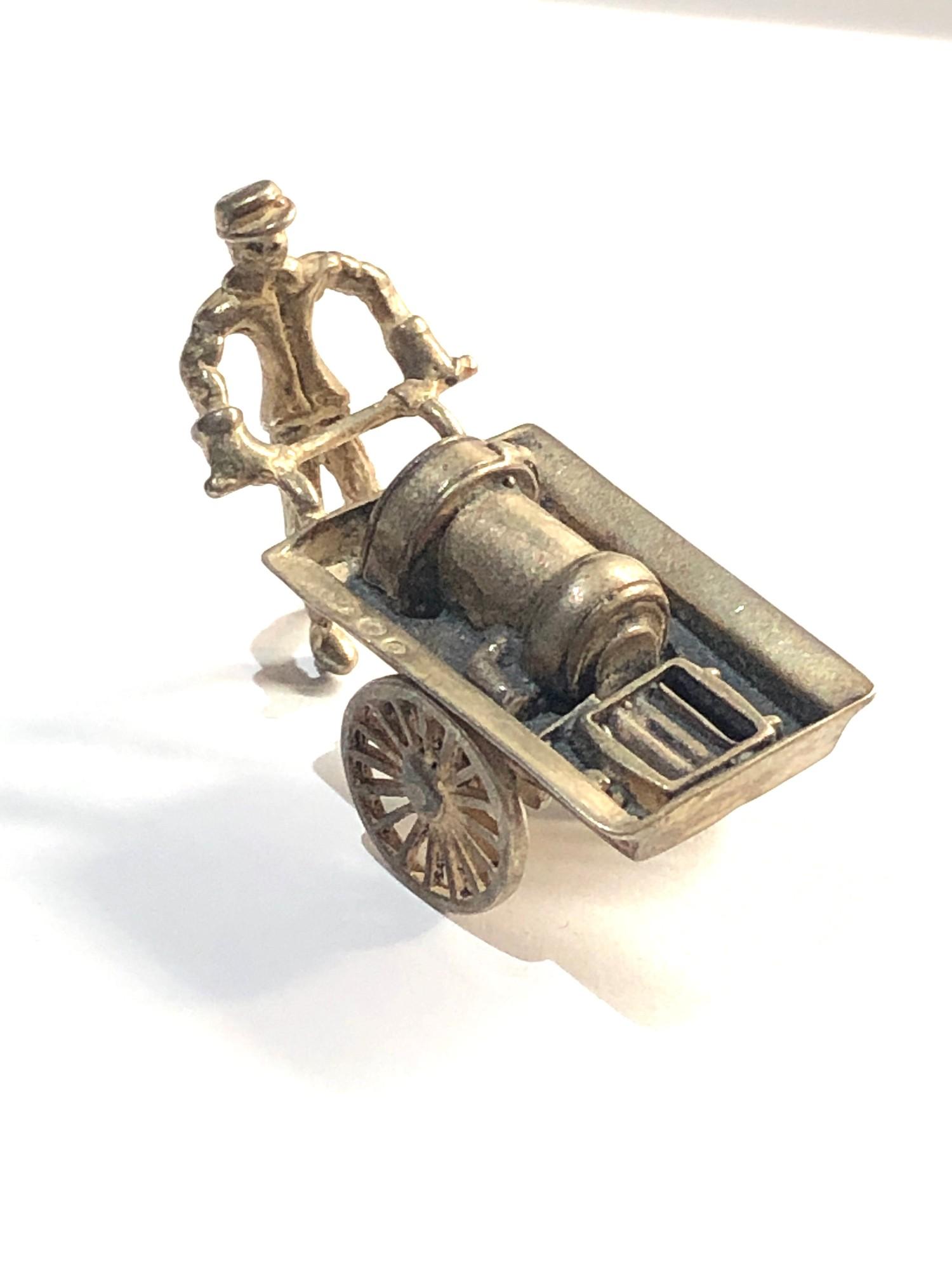 Dutch silver miniature man pushing barrel cart dutch silver hallmarks please see images for details - Image 2 of 2