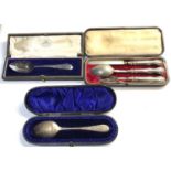 3 boxed silver christening spoons includes 3 piece set please see images for details