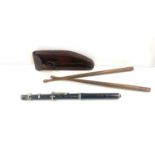 Antique J.A. Jacobs & Co Ltd 1915 leather pouch with pipers Piccolos dated 1916 with drum sticks