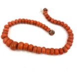 Large graduated coral bead necklace largest bead measures approx 15mm by 10mm to 8mm by 6mm weight