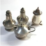 Selection of silver items includes salts pepper and mustard pots no liner weight 120g