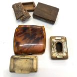 Collection of antique snuff boxes includes tortoiseshell Cig case A/F one dated 1736 please see