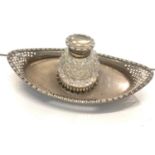 Antique silver ink well London silver hallmarks measures approx 21cm by 10cm with silver lid and cut