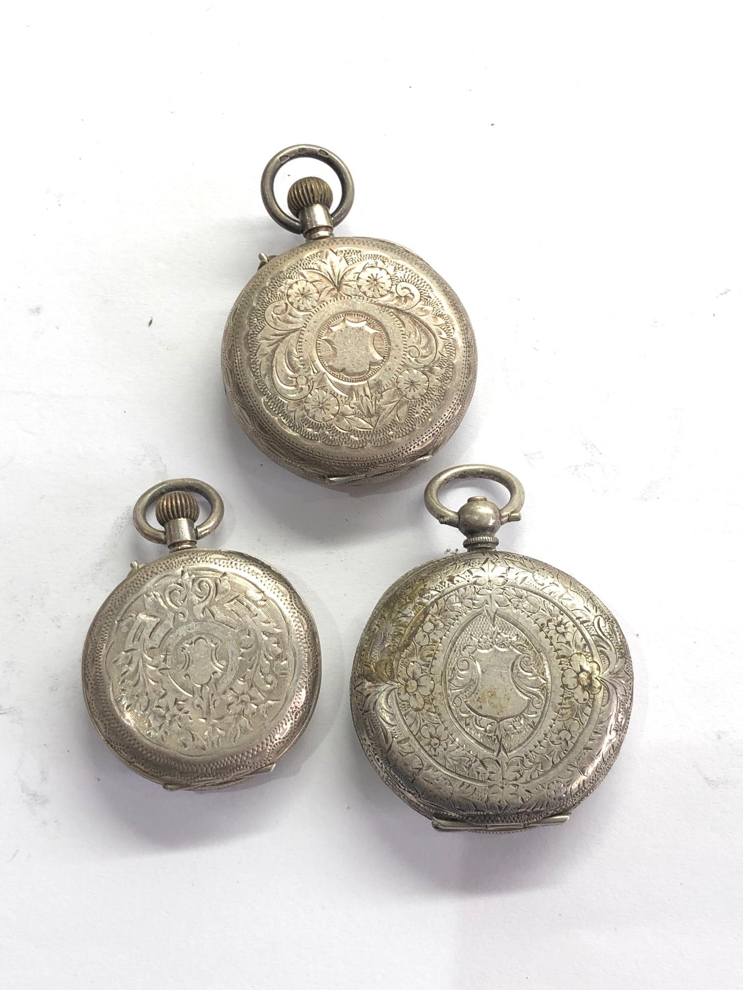 3 Antique silver fob watches all complete non working spares or repair please see images for details - Image 2 of 2
