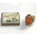 Chinese silver stone set brooch and ring