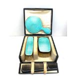 Boxed silver and enamel brush set small size