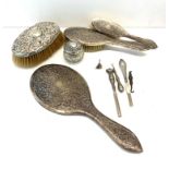 Asian silver brush and mirror etc