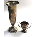 Selection of silver items includes flower vase filled base and small silver trophy total weight 180g