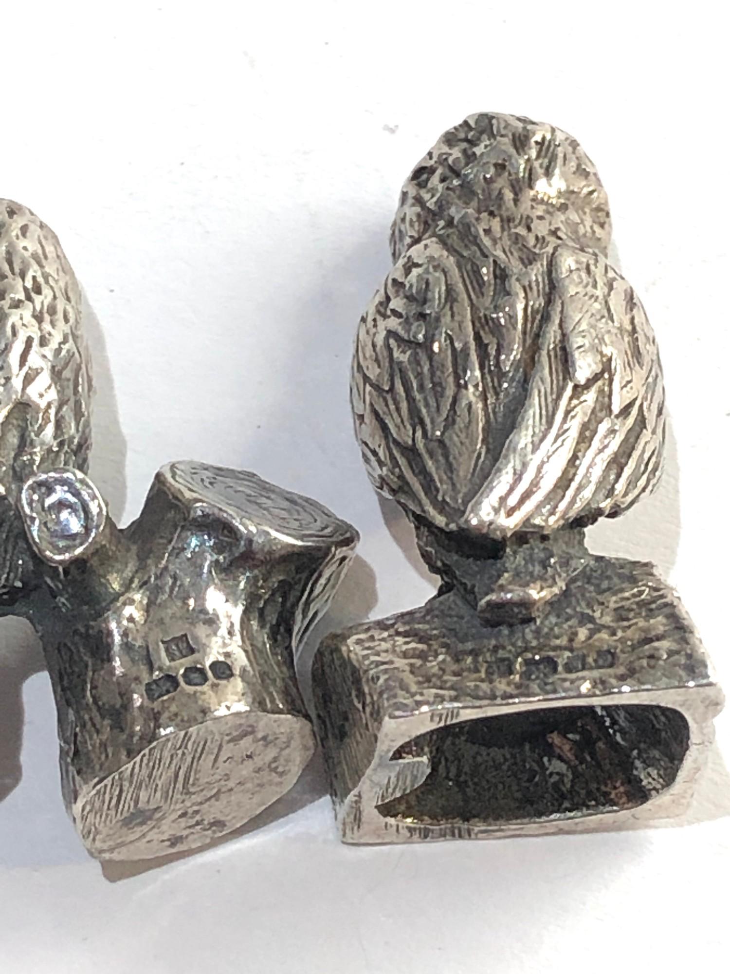 2 silver miniature owls full silver hallmarks approx 2.8cm tall weight 46g - Image 2 of 4