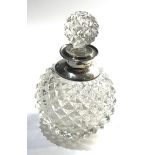 Antique silver and cut glass perfume bottle measures approx 14cm tall Birmingham silver hallmarks