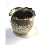 Antique silver floral embossed pot measures approx 9.5cm dia height 8cm weight 90g Birmingham silver