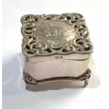 Antique silver cherub embossed trinket box Birmingham silver hallmarks measures approx 5.6cm by 5.