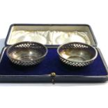 2 Silver pierced sweet bowls in fitted box Birmingham silver hallmarks