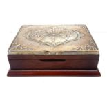 Silver top jewellery box fitted wood box measures approx 15cm by 11cm hallmarked silver lid