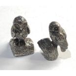 2 silver miniature owls full silver hallmarks approx 2.8cm tall weight 46g