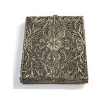 Antique silver filigree case measures approx 9cm by 8cm weight 80g not hallmarked but acid tested as