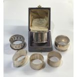 Selection of 6 vintage silver napkin rings 1 boxed please see images for details