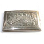 Large asian embossed scene silver cigarette case 800 silver hallmarks measures approx 12cm by 8cm