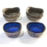 2 Pairs of silver salt pots 1 set with blue glass liners please see image for details