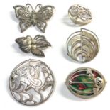 6 silver brooches
