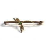 Antique 18ct gold seed-pearl and peridot dragon fly brooch measures approx 65mm by 25mm dragonfly