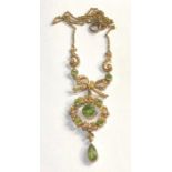 Fine antique gold seed-pearl and peridot pendant necklace