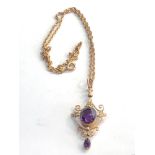 9ct gold Edwardian Amethyst and seed-pearl pendant necklace