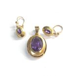 14ct gold amethyst pendant and earrings pendamt measures approx 34mm drop not hallmarked but xrt