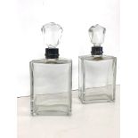 Pair Hukin and Heath silver rimmed glass decanters, Birmingham hallmarks, overall good condition