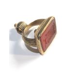 Large antique gold intaglio seal fob measures approx 33mm by 27mm hardstone crest intaglio weight