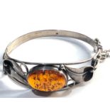 Vintage silver and amber set bangle
