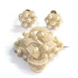 Antique pearl brooch and earring set brooch measures approx 4cm by 3.7cm some pearl loss as shown