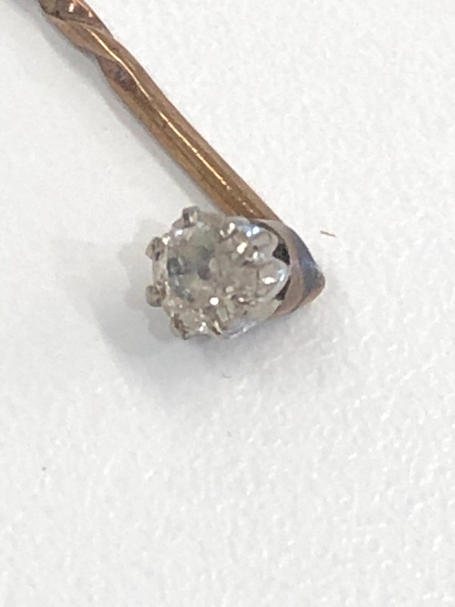 Antique Diamond stick pin diamond measures approx 4mm dia - Image 2 of 3