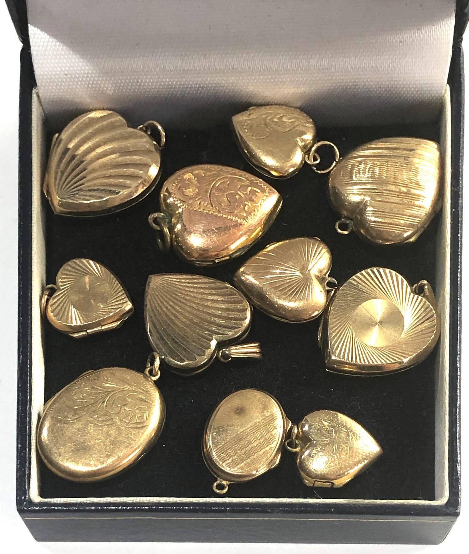 11 vintage gold back and front lockets all hallmarked on back 9ct back and front please see images - Image 2 of 2