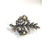 Antique rose diamond and pearl brooch