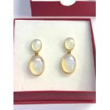 Large 18ct gold moonstone earrings each measures approx 4cm drop largest moonstone measures approx