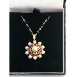 9ct gold pearl and gem set pendant necklace