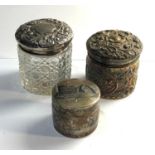 3 Antique silver trinket jars, 1 niello please see images for details