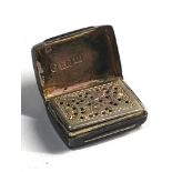 Antique silver vinaigrette Birmingham silver hallmarks maker ES complete with sponge