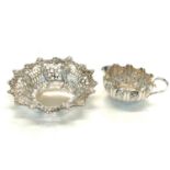 Antique silver pierced sweet dish Chester silver hallmarks weight 100g and antique silver cream