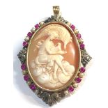 18ct gold and silver ruby pearl and rose diamond cameo brooch / pendant measures approx 55mm by 42mm