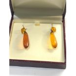 Vintage faceted amber earrings measure approx 40mm drop